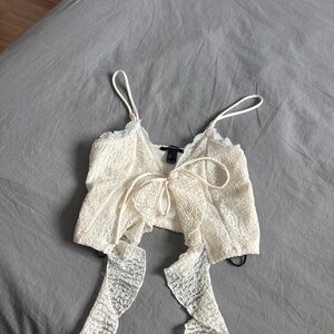 Streetwear Society Cream Lace Tie-Front Camisole